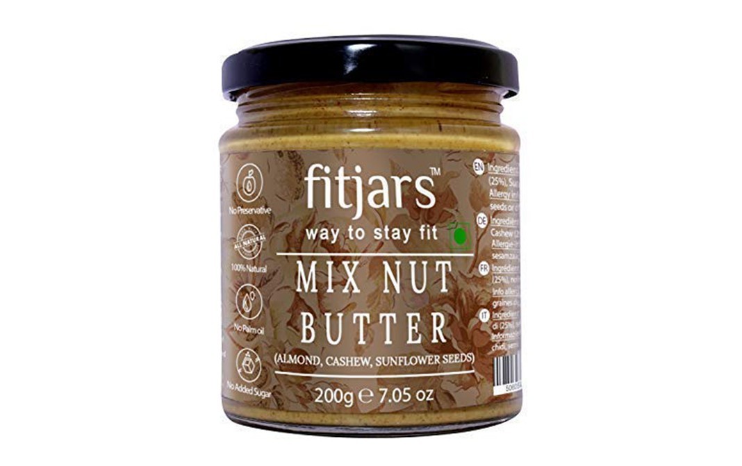 Fitjars Mix Nut Butter (Almond, Cashew, Sunflower Seeds)   Glass Jar  200 grams